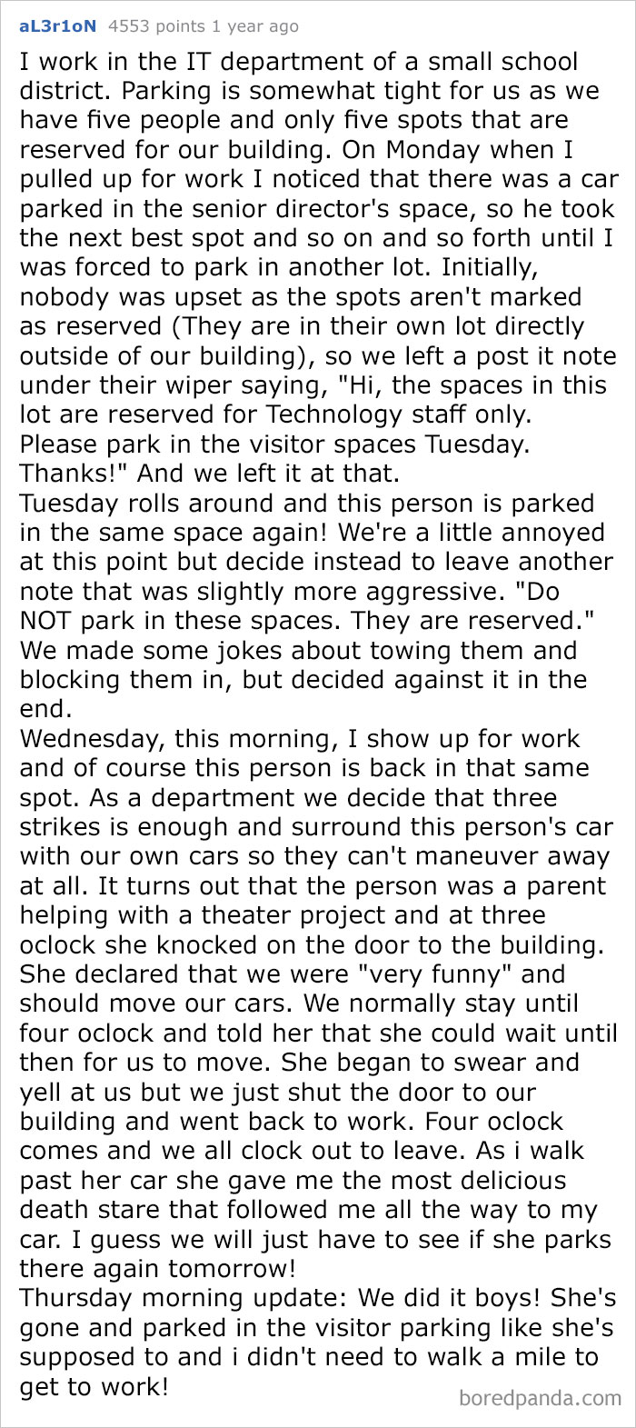 Take My Parking Spot? Our Whole Department Will Block You In