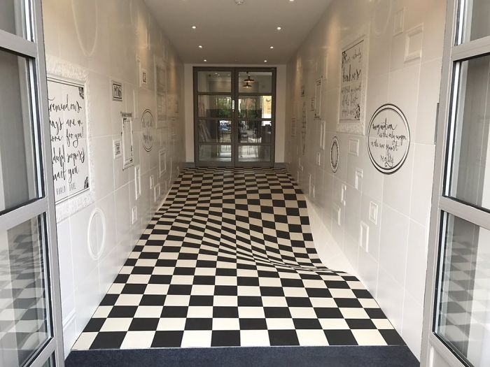 Genius Optical Illusion On This Floor Stops People From Running In The Hallway Genius Optical Illusion On This Floor Stops People From Running In The Hallway