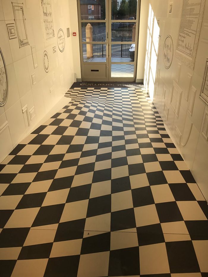 Genius Optical Illusion On This Floor Stops People From Running In The Hallway Genius Optical Illusion On This Floor Stops People From Running In The Hallway