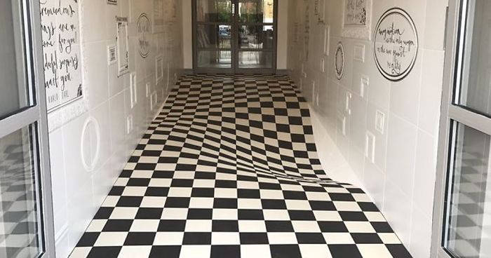 Genius Optical Illusion On This Floor Stops People From Running In The Hallway