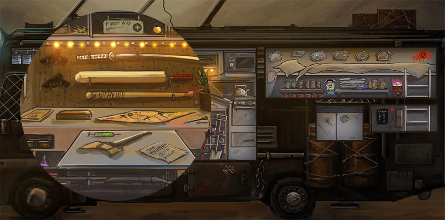 I Illustrated This Post Apocalyptic Motorhome For Halloween (And Included As Many References From Tv, Movies And Games As I Could) I Illustrated This Post Apocalyptic Motorhome For Halloween (And Included As Many References From Tv, Movies And Games As I Could)