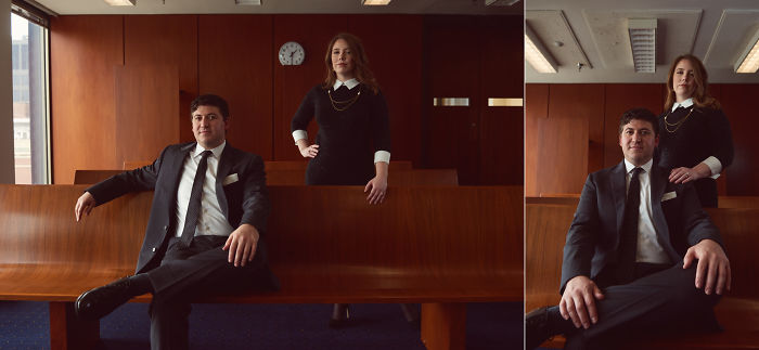 Couple Of Attorneys Use A Courtroom For Their Engagement Photos