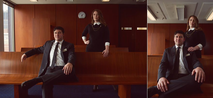 Couple Of Attorneys Use A Courtroom For Their Engagement Photos