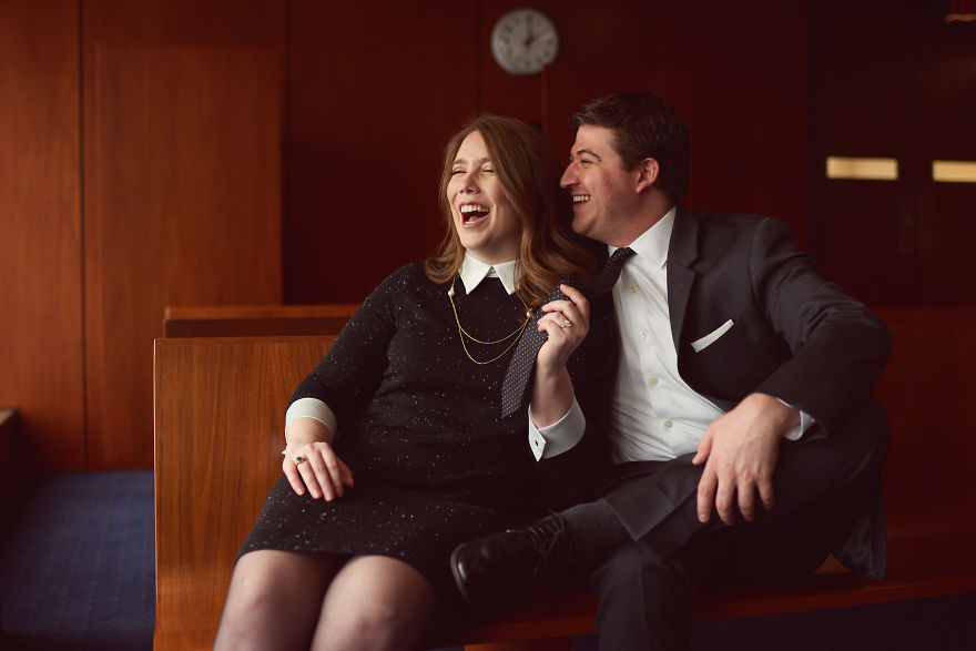 Couple Of Attorneys Use A Courtroom For Their Engagement Photos