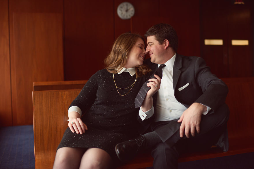 Couple Of Attorneys Use A Courtroom For Their Engagement Photos
