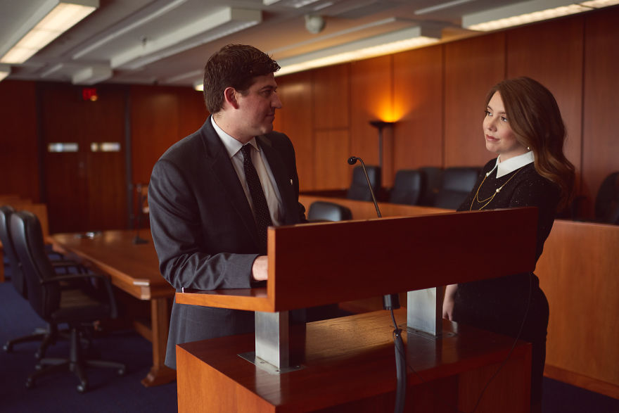 Couple Of Attorneys Use A Courtroom For Their Engagement Photos