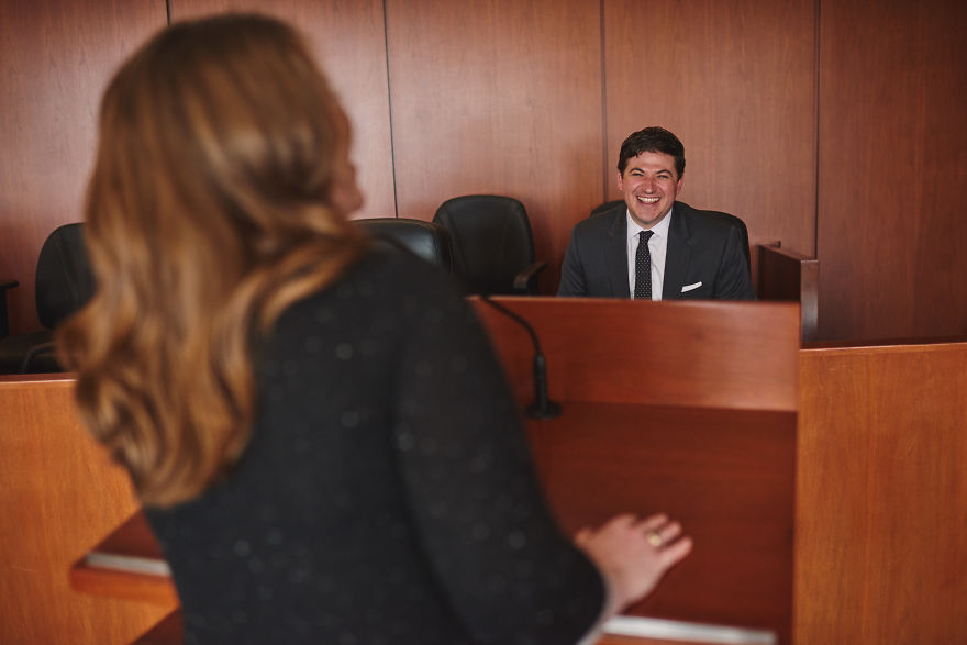 Couple Of Attorneys Use A Courtroom For Their Engagement Photos