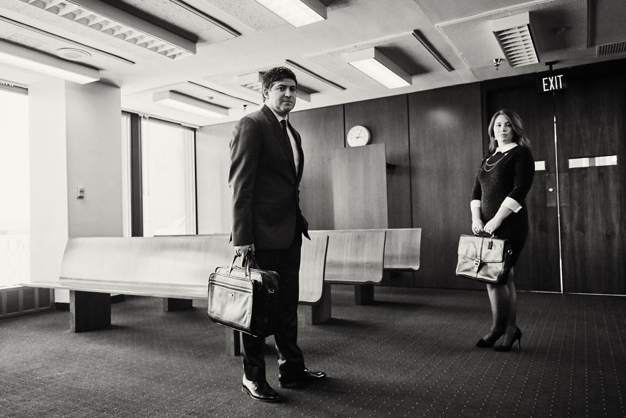Couple Of Attorneys Use A Courtroom For Their Engagement Photos