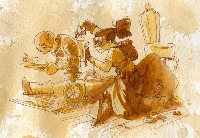 I Paint With Tea To Create Steampunk Art.