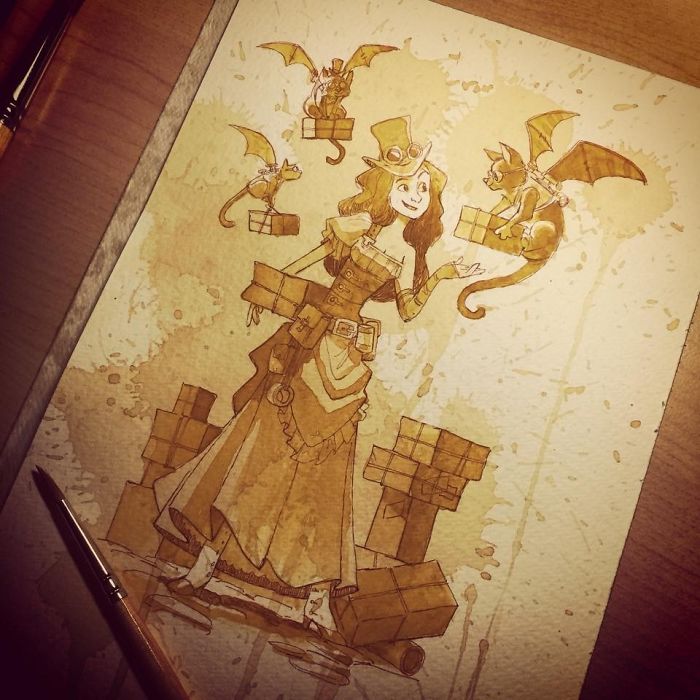 I Paint With Tea To Create Steampunk Art.