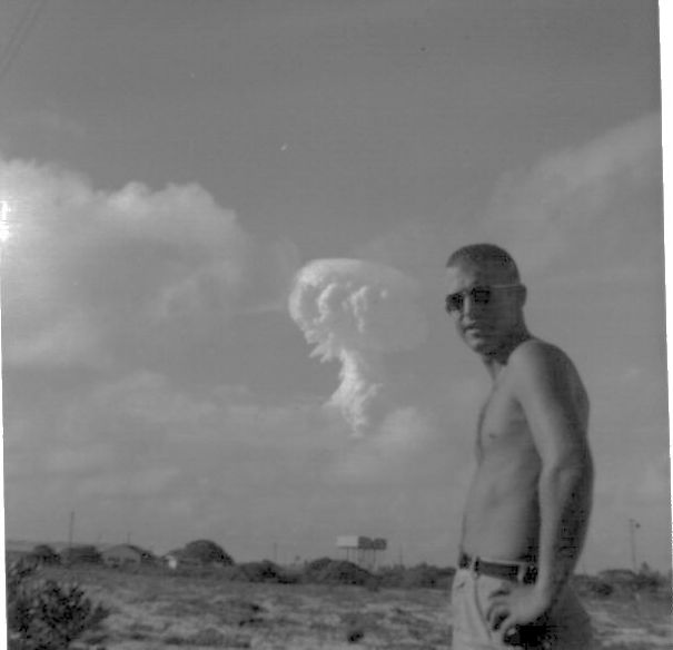 My Grandfather Casually Looking On As Nuclear Weapon Detonates In The Distance