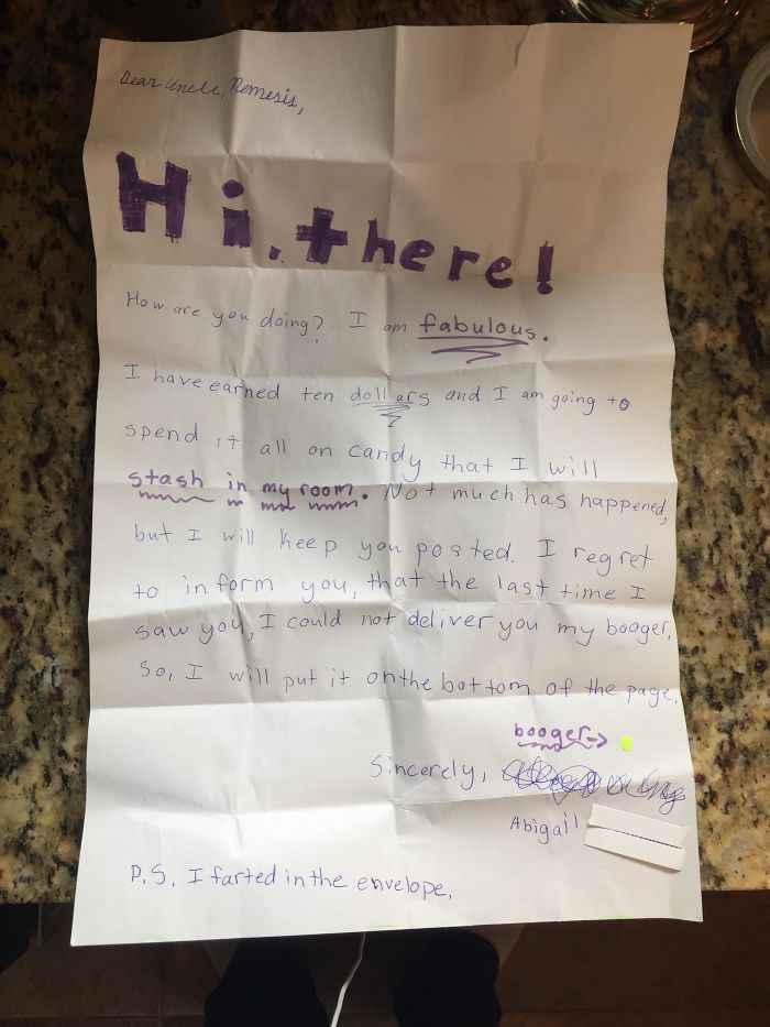 Since My Niece Could Write Her Name, We Have Been Mailing Each Other Letters. We Have Both Been Pretty Busy And Haven't Sent Or Received In A While, But Just Got This Today And This Kid Cracks Me Up