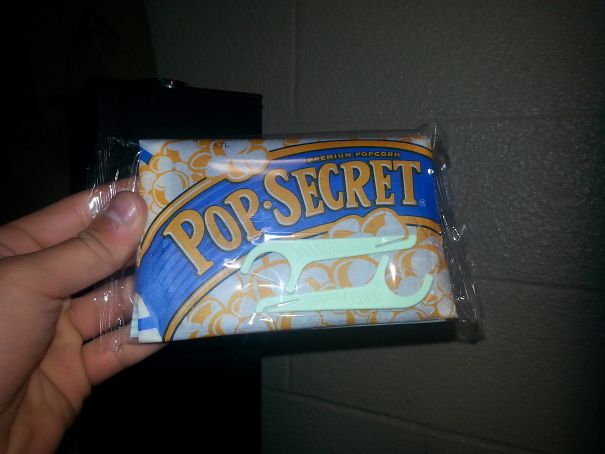 My Roomate Came In Drunk Last Night And Without Saying A Word, Taped These To Every Single Packet Of Popcorn We Had. Revolutionary