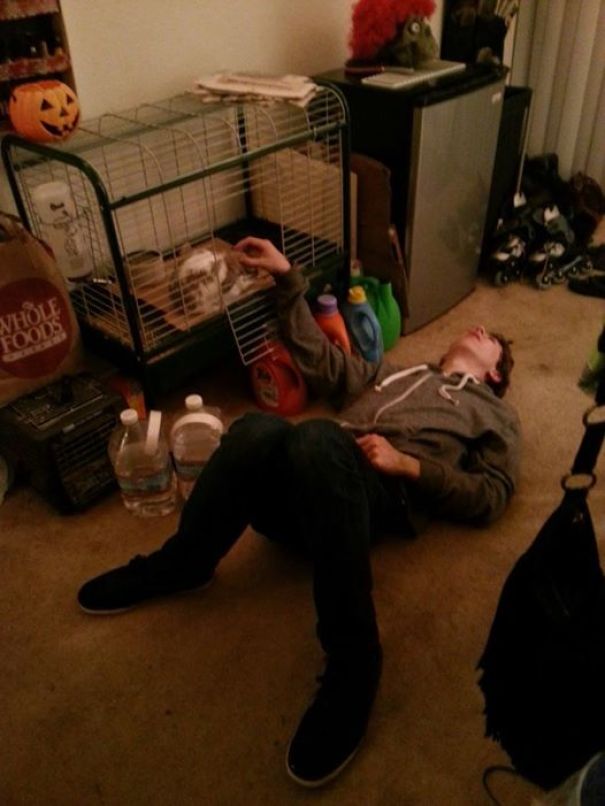 Heard A Noise Downstairs, Went To Check It Out... Found Drunk Neighbor Like This