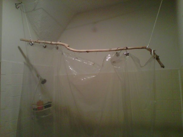 I Broke Our Shower Curtain Rod Last Night While Drunk And Immediately Went To The Backyard And Handcrafted A New One