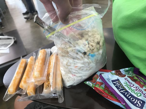 Drunk Me Is No Longer Allowed To Pack My Lunches. 8 Cheese Sticks, Some Gummy Cows, And Lucky Charms In A Bag With Milk