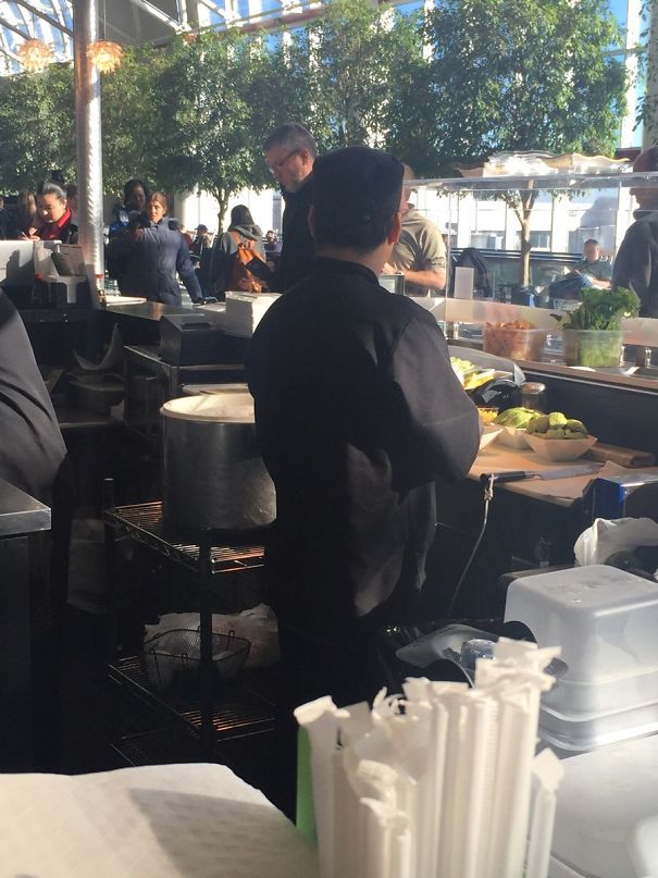At The Airport Sushi Bar, Knives Are Chained To The Counter