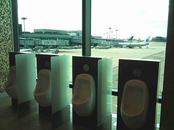 They Just Finished Upgrading A Terminal At Our Country's Airport, And These Are The Urinals In The New Toilets