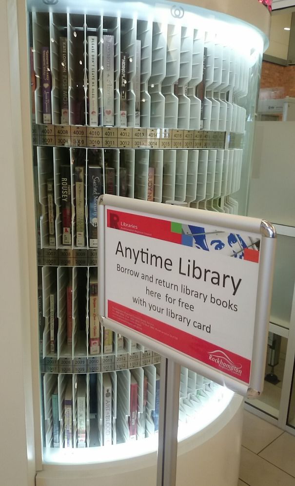 My City's Airport Has An Anytime Library. A Vending Machine Full Of Books Operated By Your Library Card