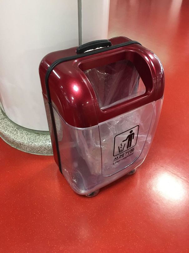 The Garbage Cans At This Airport Look Like Suitcases (Jeju Island, South Korea)