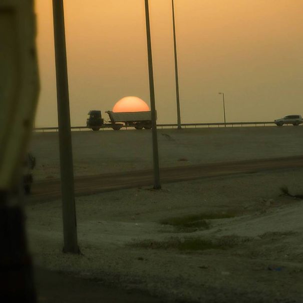 Snapped A Lucky Shot Of A Truck Trying To Steal The Sun