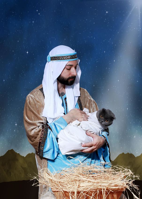Me And My Cat's Christmas Card Was Deemed "Sacrilegious" By A Few People. What Do You Think?