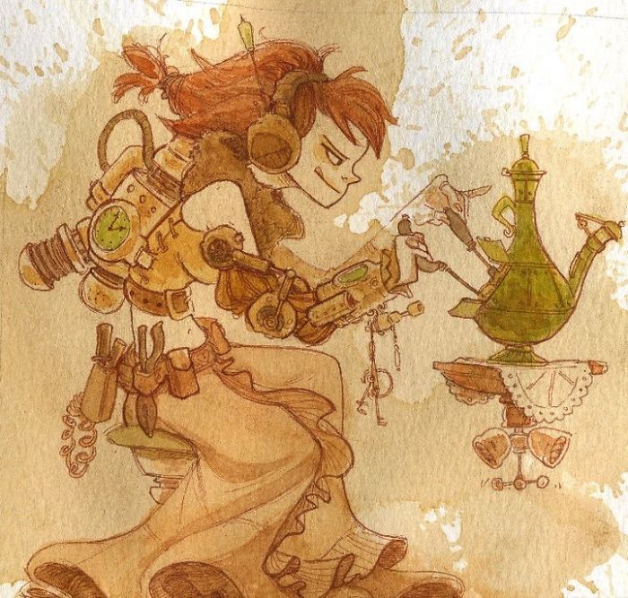 I Paint With Tea To Create Steampunk Art.