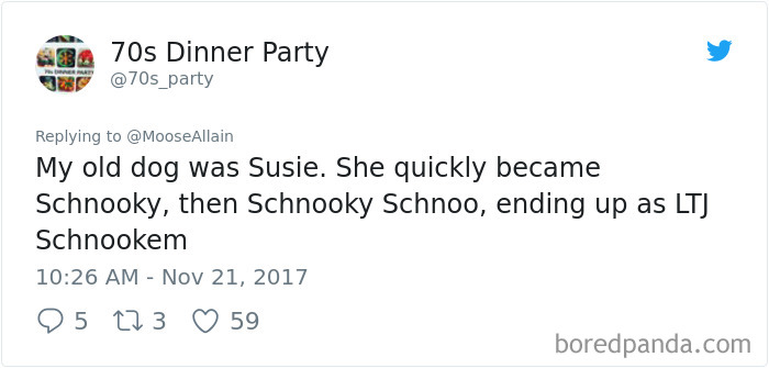 Twitter post showing a user sharing new humorous pet names replacing the original names trending online.