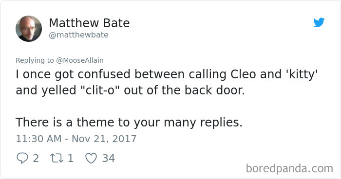 Tweet about people sharing funny new names they call their pets instead of the original ones, highlighting humorous pet name mix-ups.