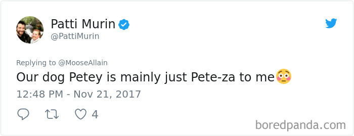 Tweet showing a person sharing the new funny name they call their pet dog instead of the original one.