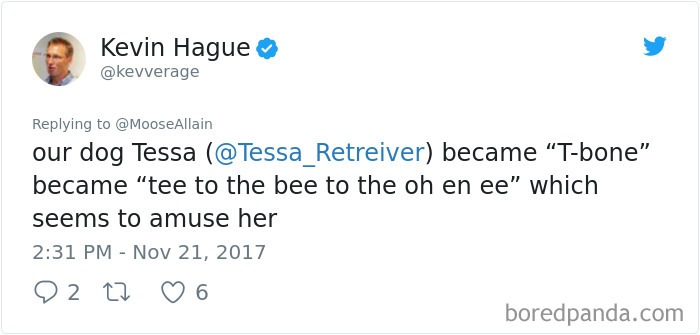 Tweet showing a person sharing the funny new names they call their pet dog instead of the original name.