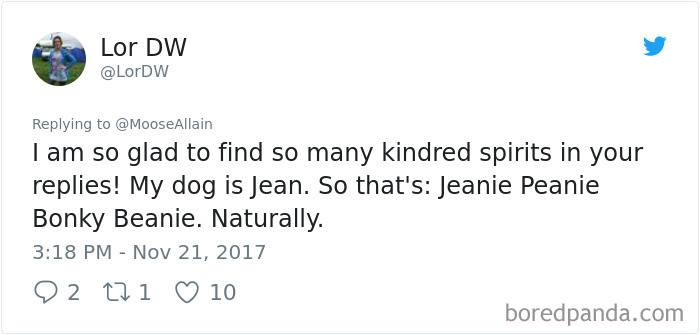 Tweet showing a person sharing a funny new pet name instead of the original one, highlighting pet renaming humor.