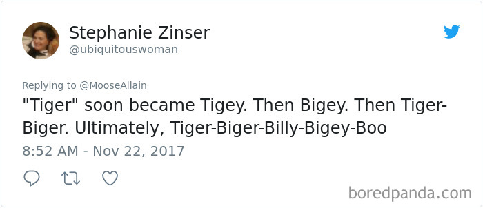 Tweet showing a humorous example of people sharing new pet names they call their pets instead of the original one.