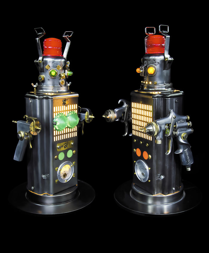 Robots Reborn. Upcycled Illuminated Art Robot Sculptures By +brauer