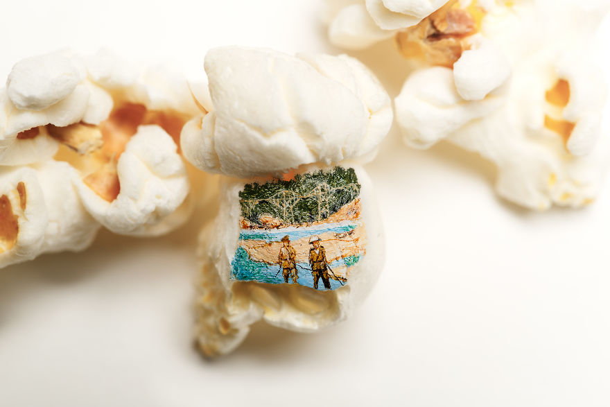 Artist Paints Miniatures On Popcorn Inspired By His Favorite Movies Artist Paints Miniatures On Popcorn Inspired By His Favorite Movies