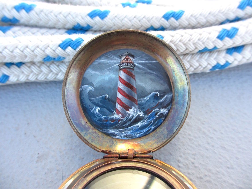 I Encourage People To Find Their Way By Painting Miniature Scenes On Compasses