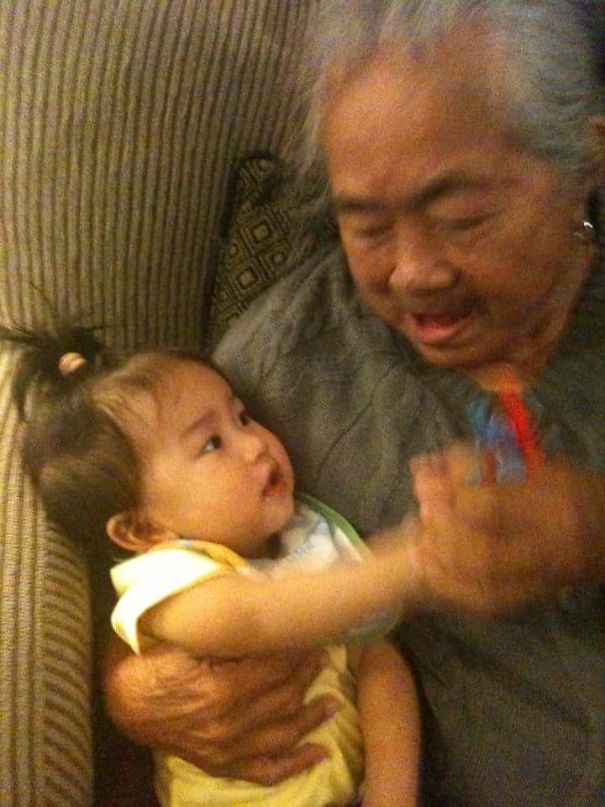 The Only Picture My Granny Who Has Dementia And My Son Have, Before She Passed Away A Year After We Visited Her. Now He's Turning 7. A Memory To Be Treasured.