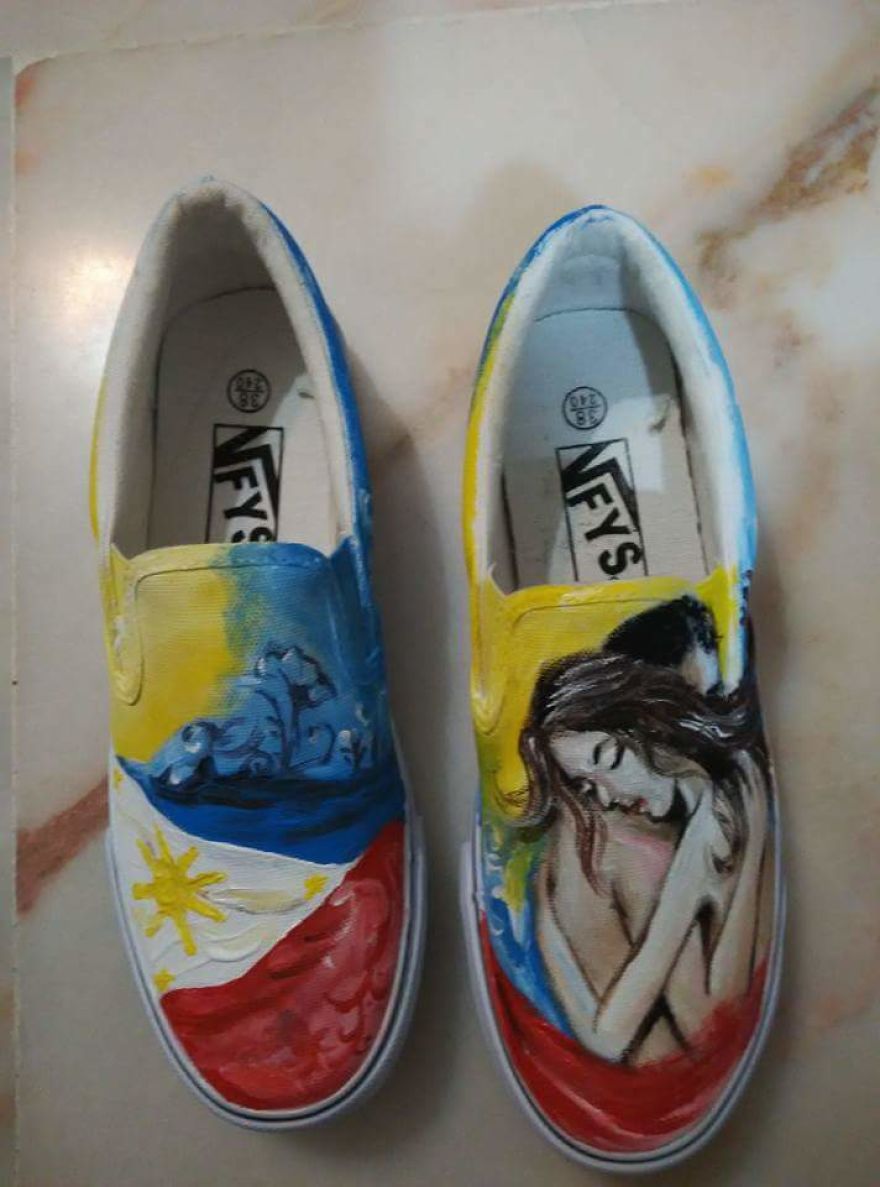 I Always Love Painting A Portrait But Now I'm Doing It Differently. Using Shoes As My Canvass :) I Always Love Painting A Portrait But Now I'm Doing It Differently. Using Shoes As My Canvass :)