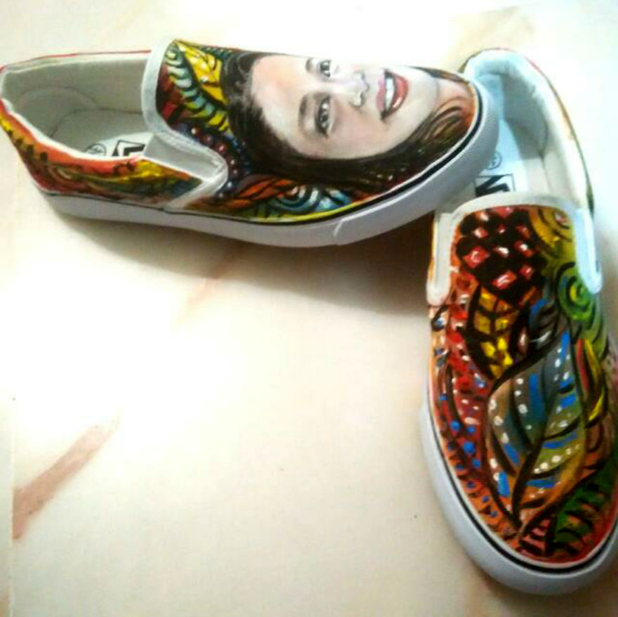 I Always Love Painting A Portrait But Now I'm Doing It Differently. Using Shoes As My Canvass :)