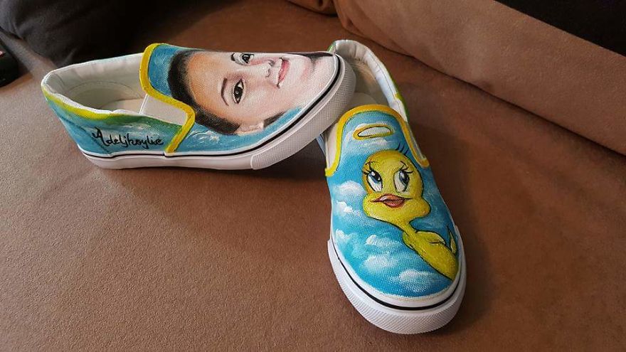 I Always Love Painting A Portrait But Now I'm Doing It Differently. Using Shoes As My Canvass :)