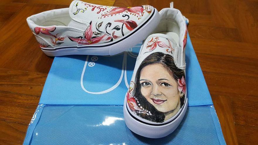 I Always Love Painting A Portrait But Now I'm Doing It Differently. Using Shoes As My Canvass :)
