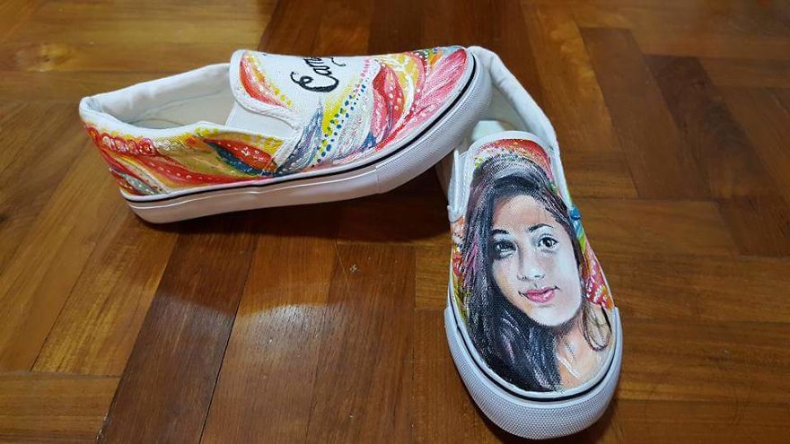 I Always Love Painting A Portrait But Now I'm Doing It Differently. Using Shoes As My Canvass :)