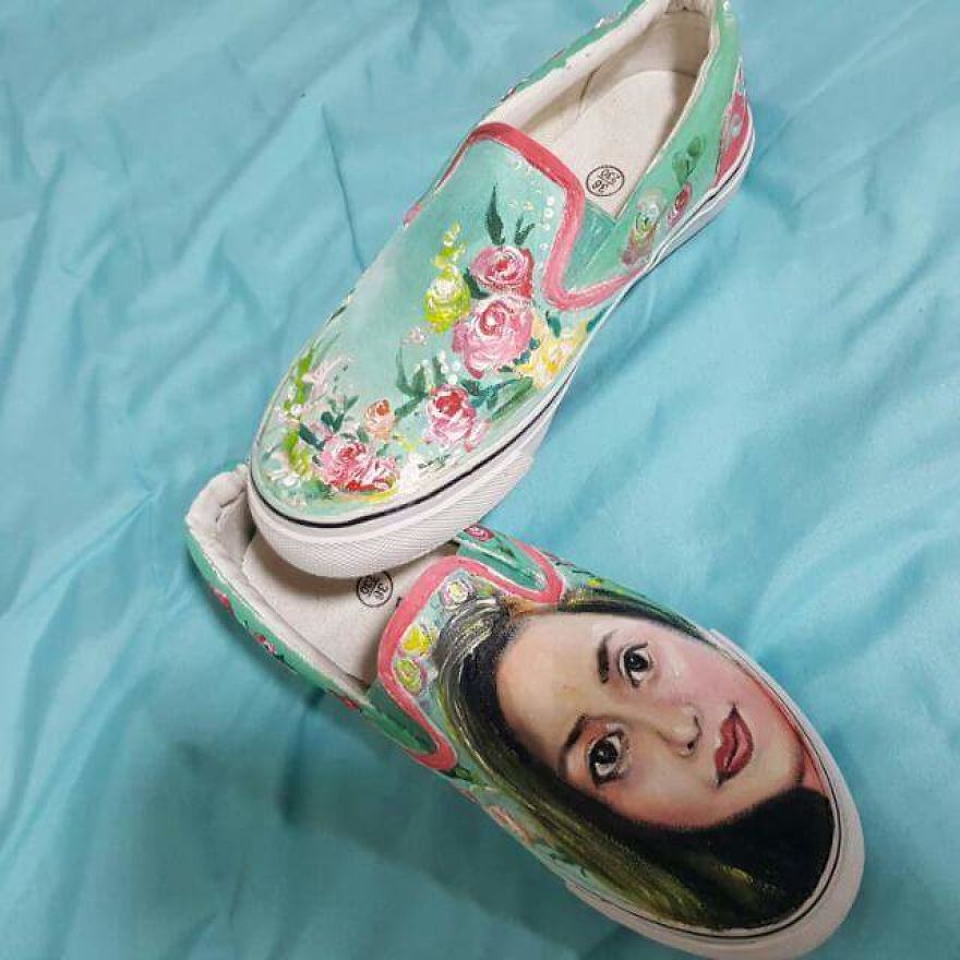 I Always Love Painting A Portrait But Now I'm Doing It Differently. Using Shoes As My Canvass :) I Always Love Painting A Portrait But Now I'm Doing It Differently. Using Shoes As My Canvass :)
