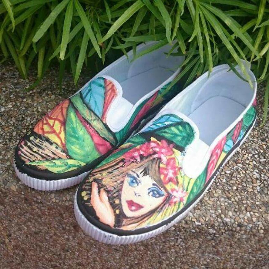 I Always Love Painting A Portrait But Now I'm Doing It Differently. Using Shoes As My Canvass :)