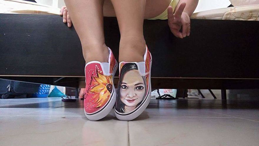I Always Love Painting A Portrait But Now I'm Doing It Differently. Using Shoes As My Canvass :)