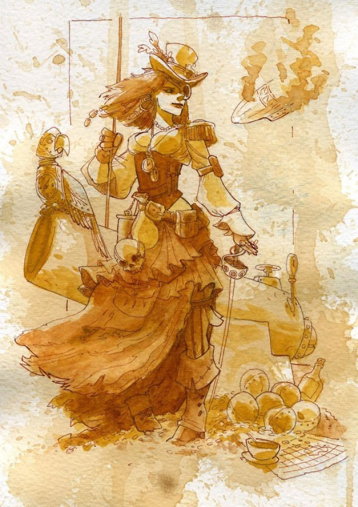 I Paint With Tea To Create Steampunk Art.
