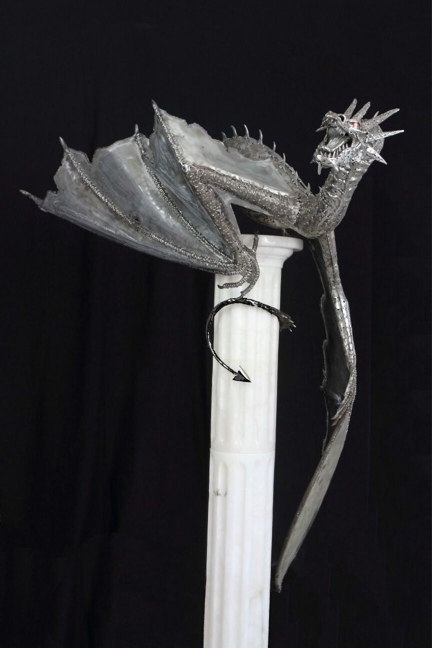 Amazing Steel Dragon Sculpture By Georgie Poulariani