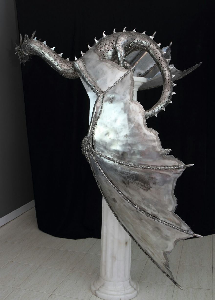 Amazing Steel Dragon Sculpture By Georgie Poulariani