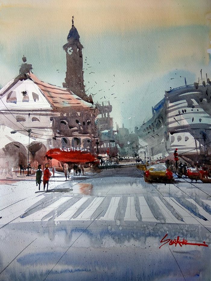 Amazing Cityscape By A Passionate Watercolorist Sankar Thakur Amazing Cityscape By A Passionate Watercolorist Sankar Thakur