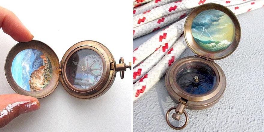 I Encourage People To Find Their Way By Painting Miniature Scenes On Compasses